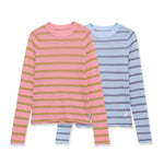Casual long sleeved round neck striped contrasting knit sweater