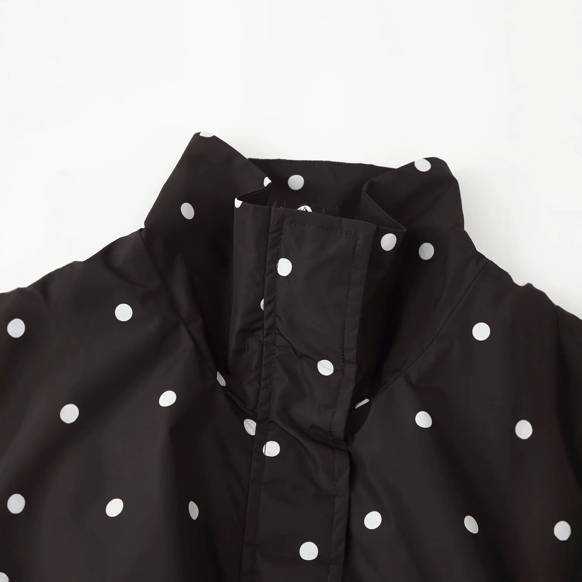 Loose zipper stand up collar polka dot pilot jacket