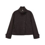 Slant breasted single breasted standing collar woolen coat for women