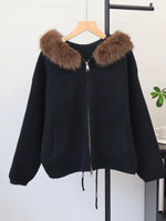Double zipper hooded jacket for women
