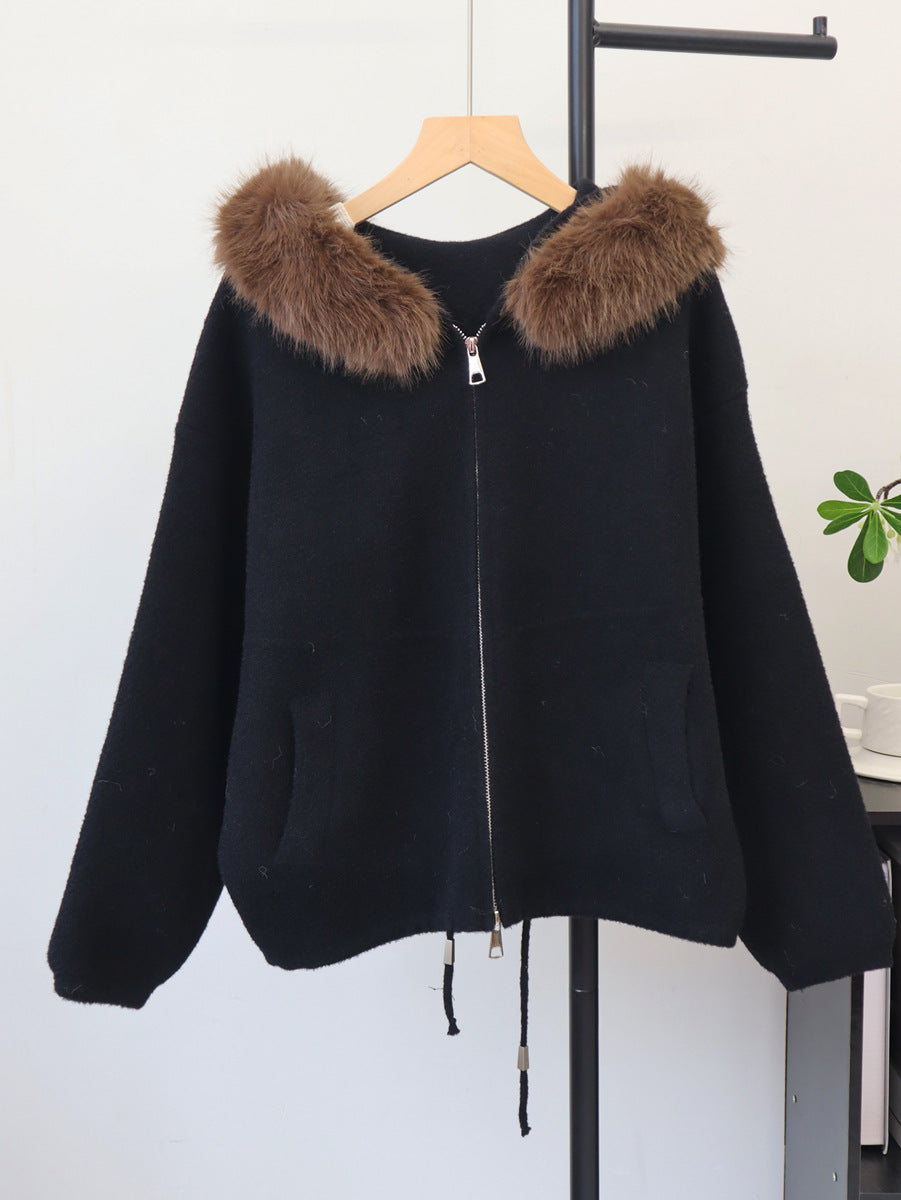 Double zipper hooded jacket for women