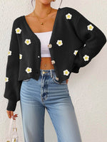 Cardigan for Women with Hand-Crocheted 3D Flower Splicing, Loose Long Sleeve Short Coat