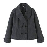 Collar long sleeved double breasted short woolen coat for women