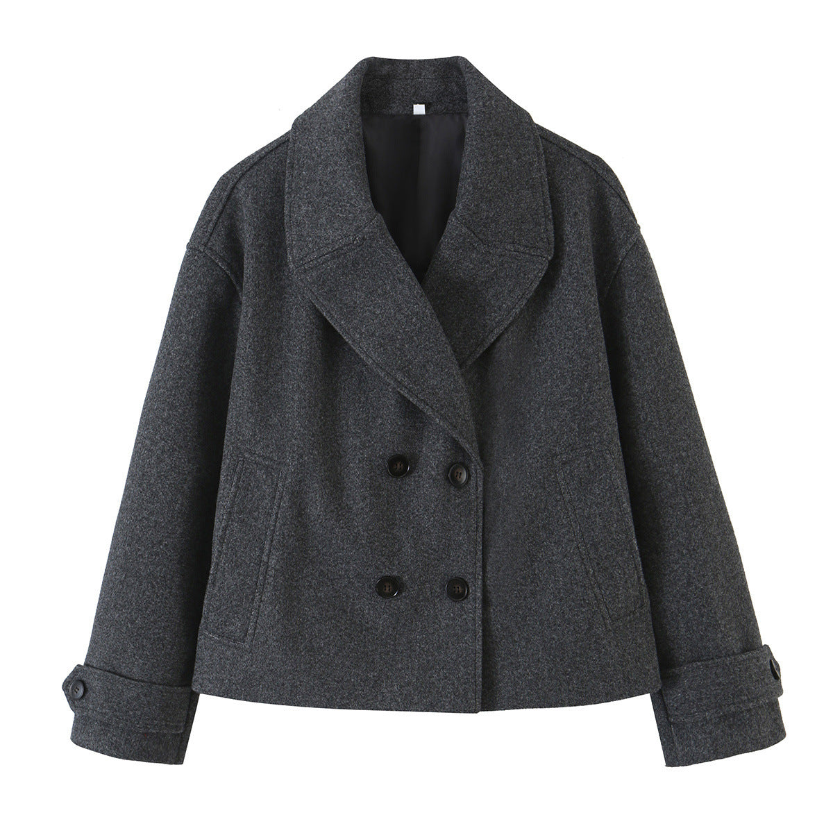 Collar long sleeved double breasted short woolen coat for women