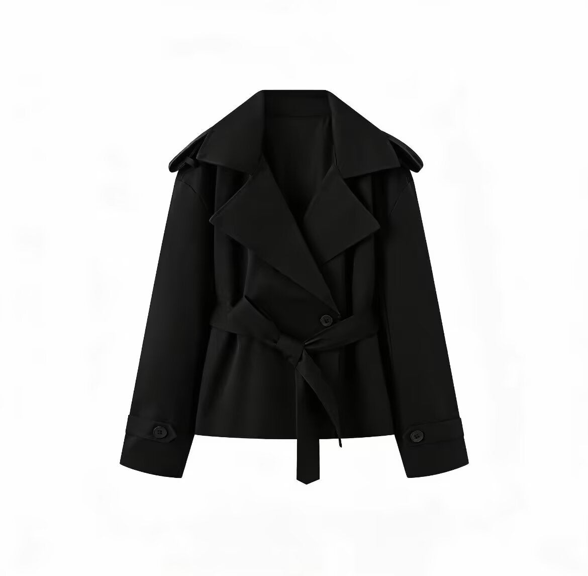 Double breasted jacket with waistband and suit collar