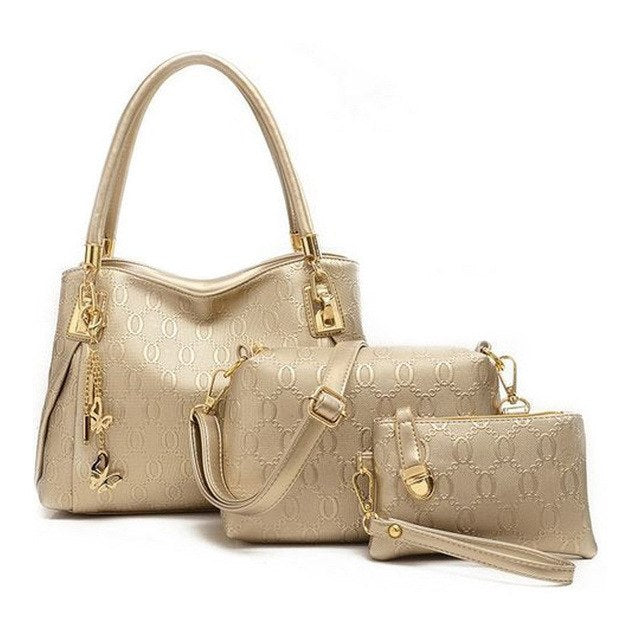 Conjunto de 3 piezas de piel sintética para mujer: bolso de mano, bandolera y monedero