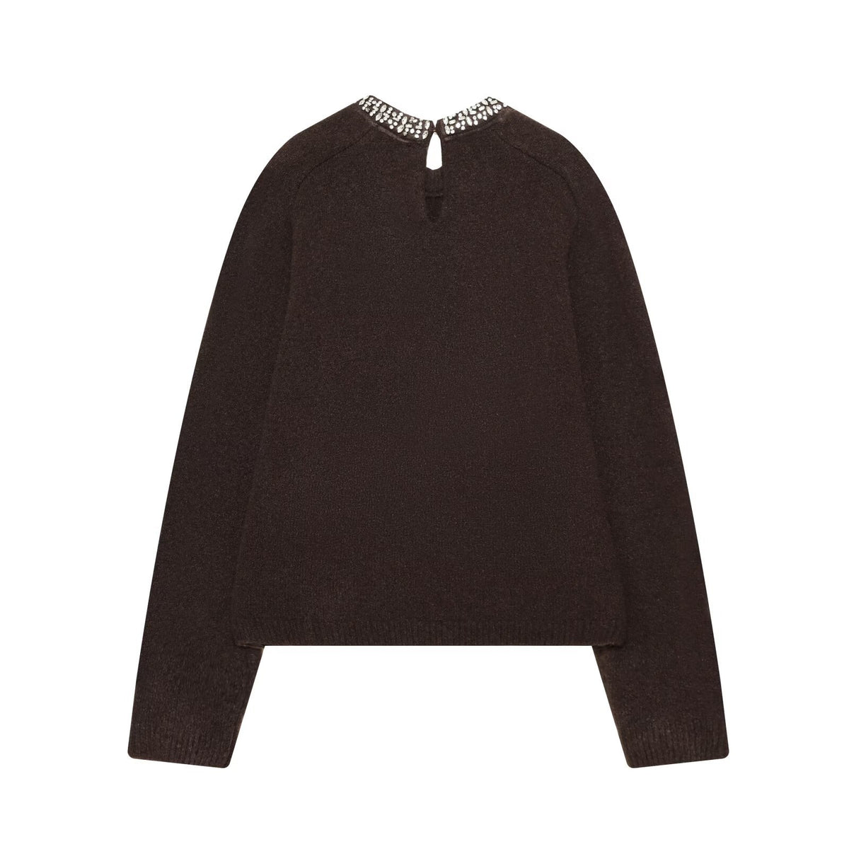 Long sleeved round neck jewelry bead collar knitted sweater