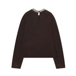 Long sleeved round neck jewelry bead collar knitted sweater
