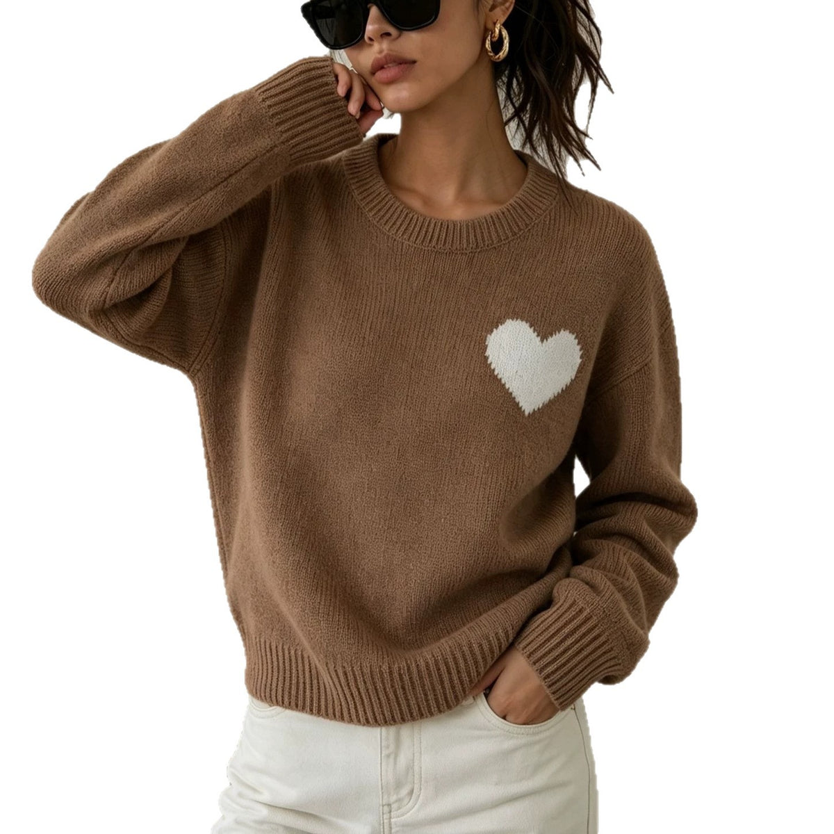 Round neck heart-shaped loose women's sweater