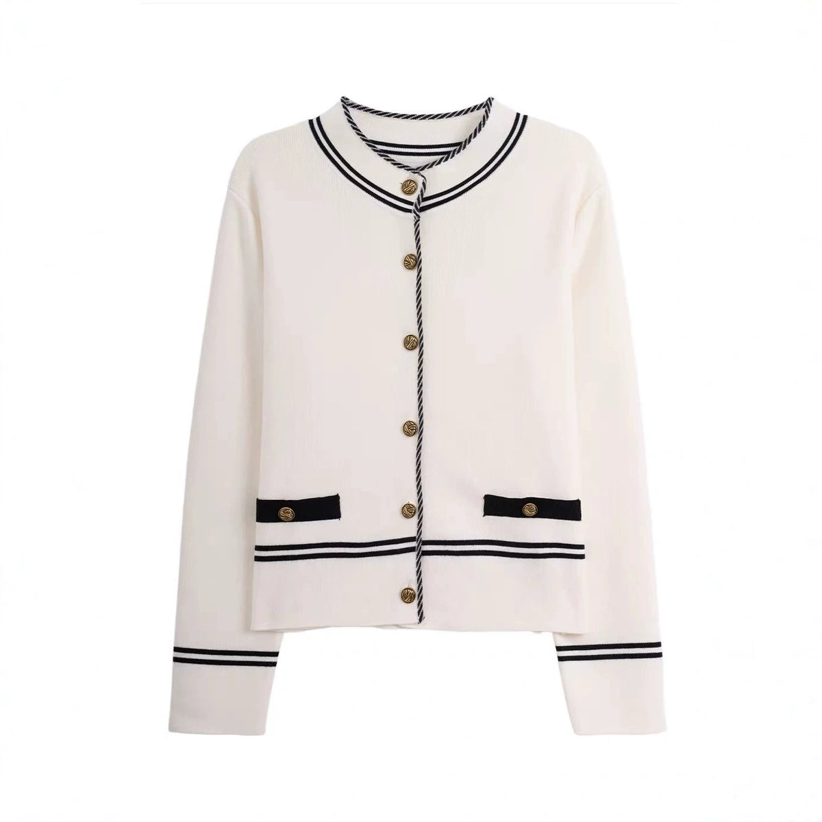 Stand up collar contrasting long sleeved sweater
