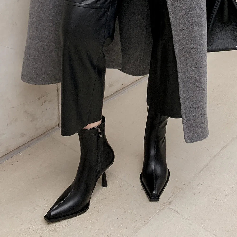 Botines elegantes de piel auténtica para mujer con tacón de aguja, para otoño e invierno