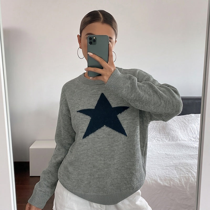 Loose five pointed star pullover sweater