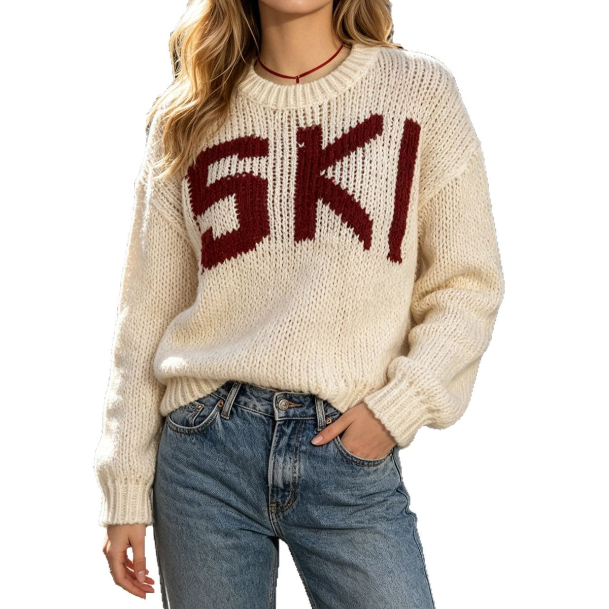 Letter round neck pullover sweater