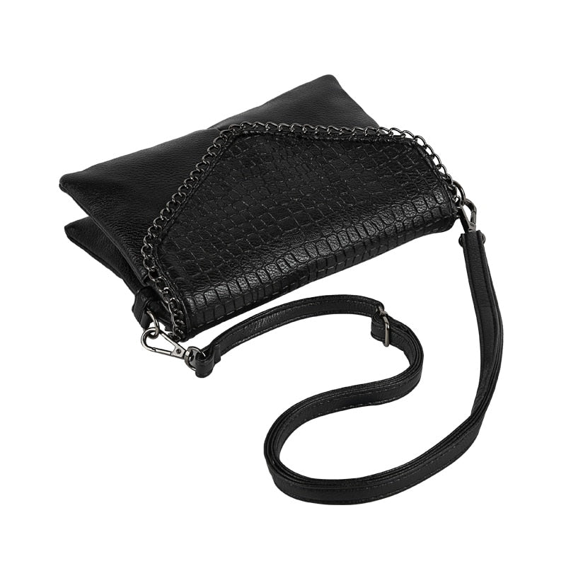 Bolso de fiesta tipo sobre para mujer con cadena y efecto cocodrilo