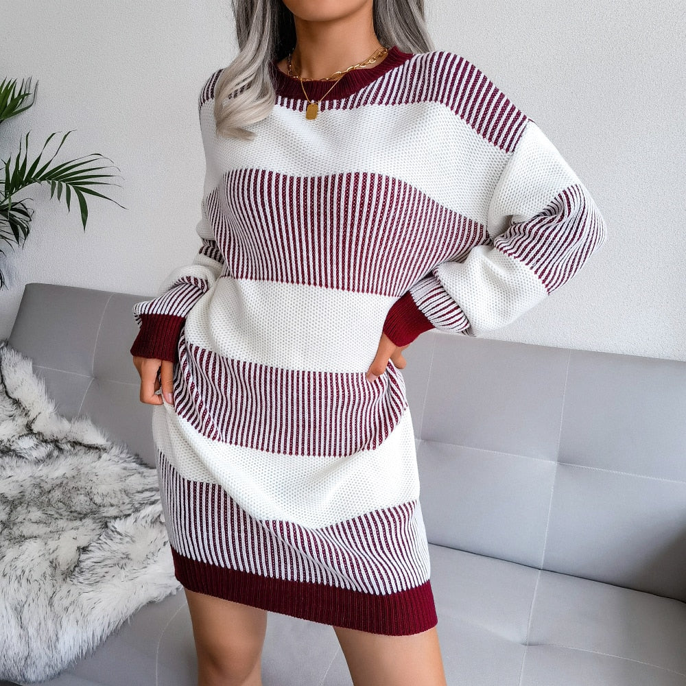 Vestido de punto para mujer con hombros descubiertos y manga larga abullonada, para otoño e invierno
