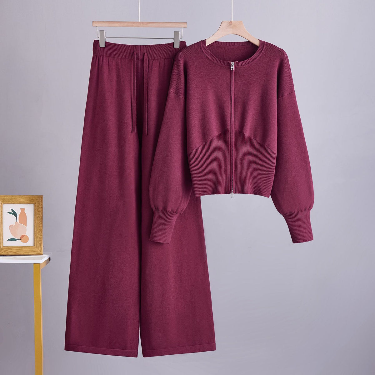 Conjunto de dos piezas con pantalón de tiro alto y pernera ancha