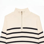 Zipper stand collar long sleeved pullover striped knit sweater for women