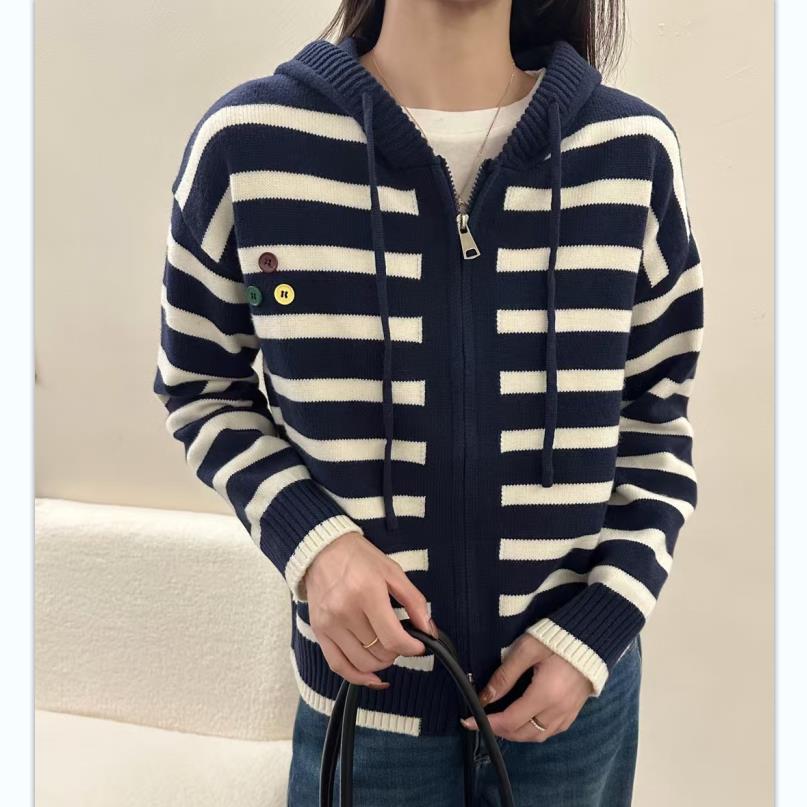 Chic Women's Striped Knit Cardigan Sweater with Unique Design