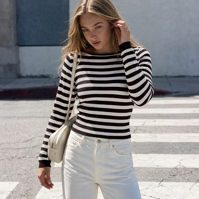 Striped slim fit sweater for women