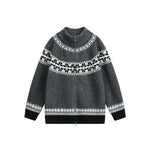 Fair Isle Knit Loose Boho Zip-Up Cardigan Sweater Coat