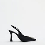 Zapatos de tacón destalonados para mujer con punta fina y brillo, para bodas
