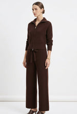 Conjunto de jersey de punto con cuello amplio y cremallera y pantalón para mujer