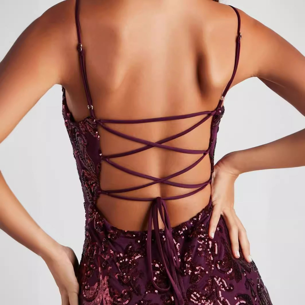 Vestido de fiesta sexy con lentejuelas y pedrería