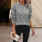 Round neck long sleeved pullover women's polka dot jacquard knitted sweater