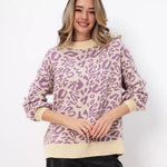 Leopard Print Sweater Women Loose Lantern Sleeve Round Neck Knit Top