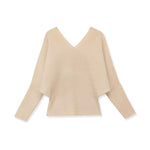 Long sleeved V-neck solid color simple knit sweater