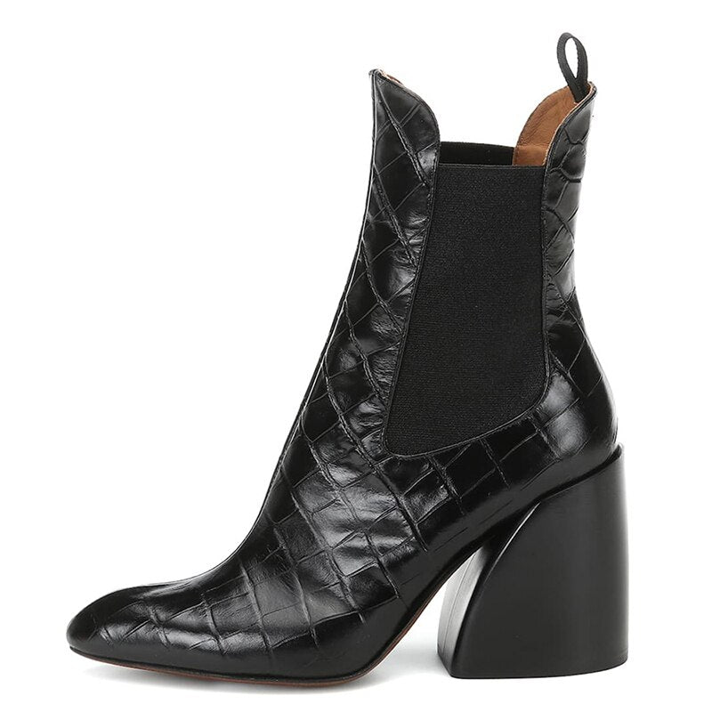 Botines elegantes para mujer con punta fina y tacón ancho, sin cordones