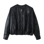 Loose imitation leather bubble sleeve jacket