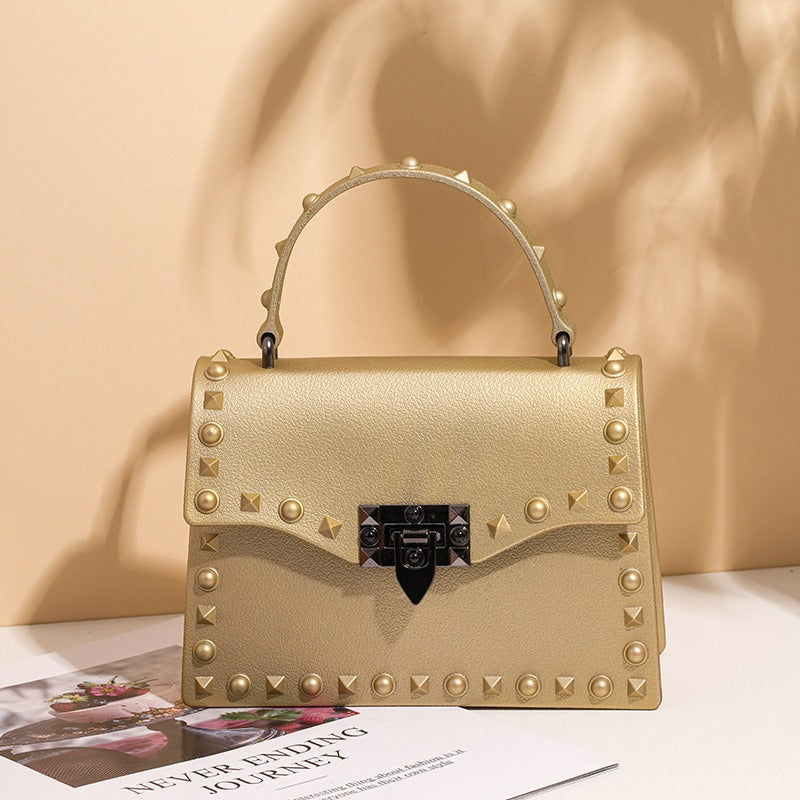 Bolso de PVC impermeable para mujer con cadena y tachuelas, estilo punk