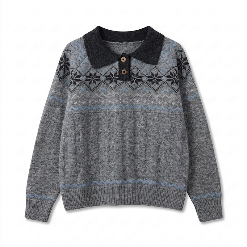 Polo collar long sleeved sweater for women
