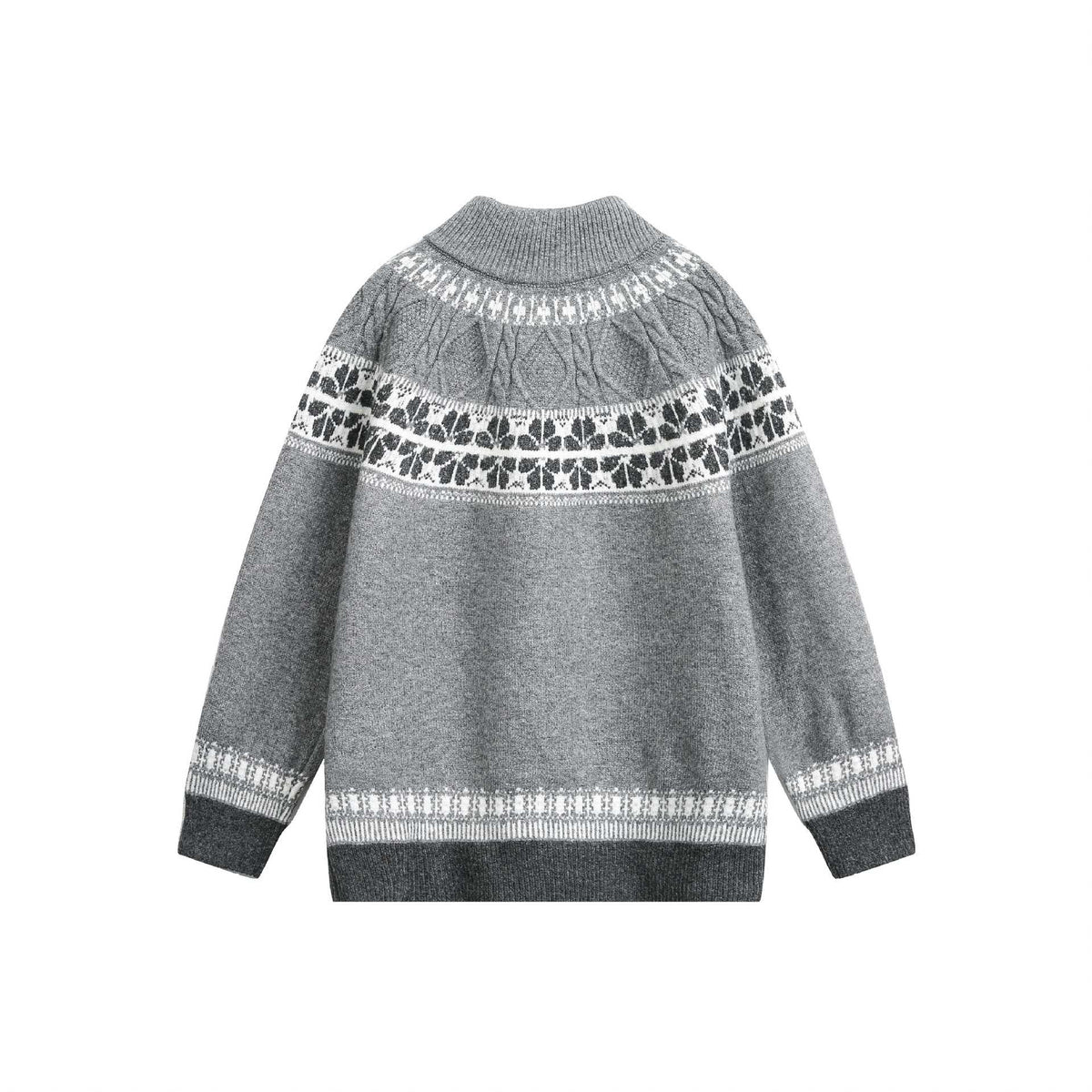 Fair Isle Knit Loose Boho Zip-Up Cardigan Sweater Coat
