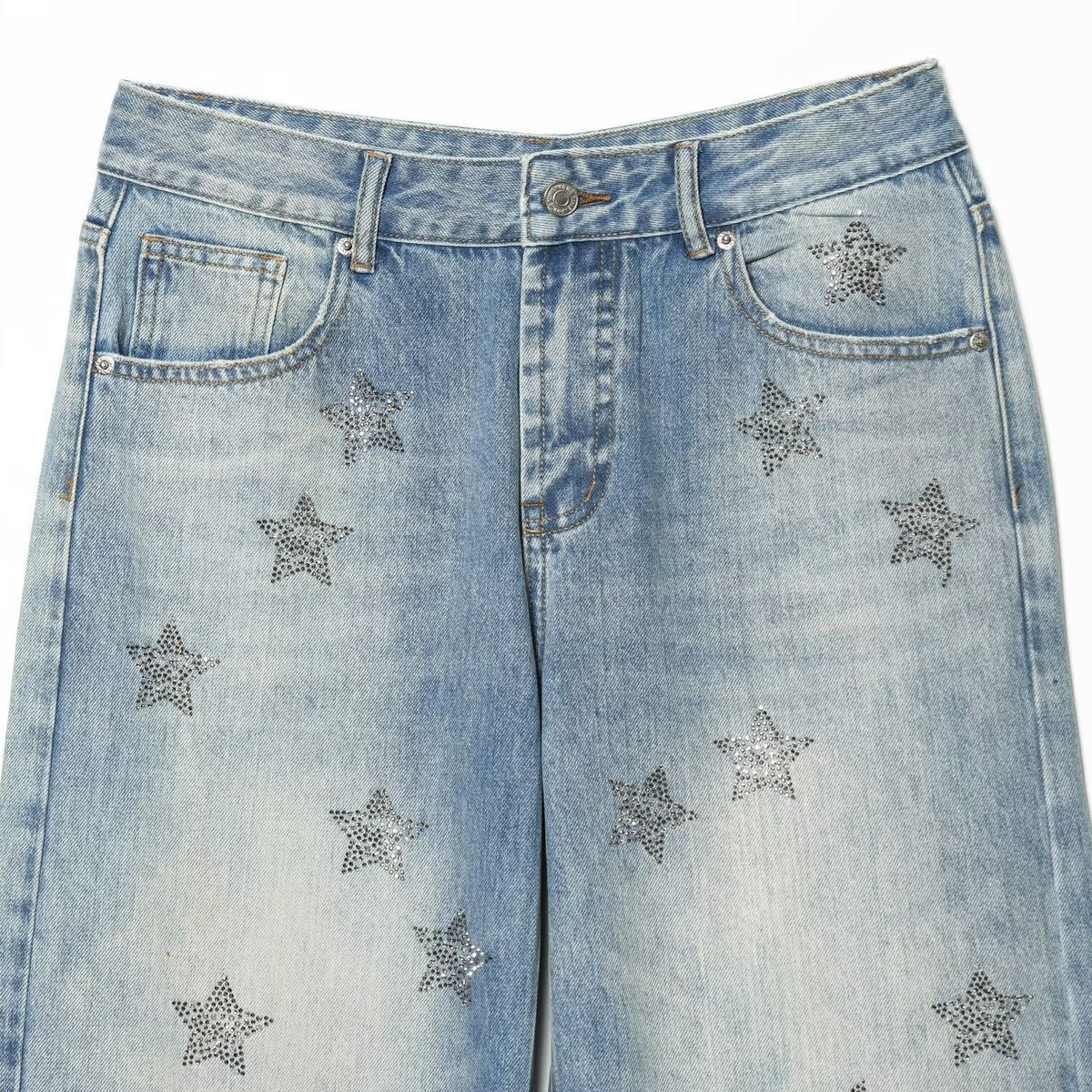 Low waist wide leg starry hot diamond jeans