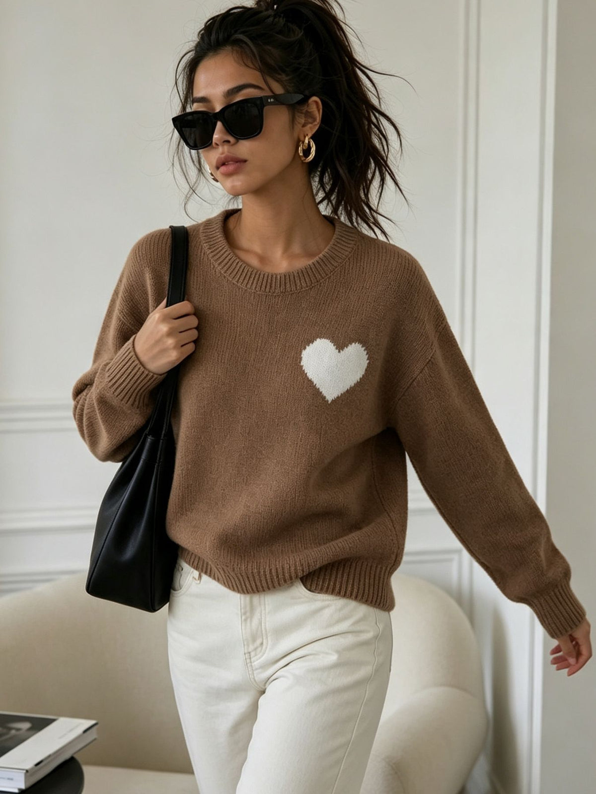 Round neck heart-shaped loose women's sweater