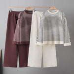 Conjunto de dos piezas para mujer con top de rayas y pantalón de pernera ancha