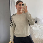 Leopard print spliced pullover sweater