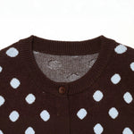 Button up round neck polka dot knit sweater jacket for women