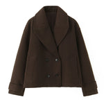 Collar long sleeved double breasted short woolen coat for women