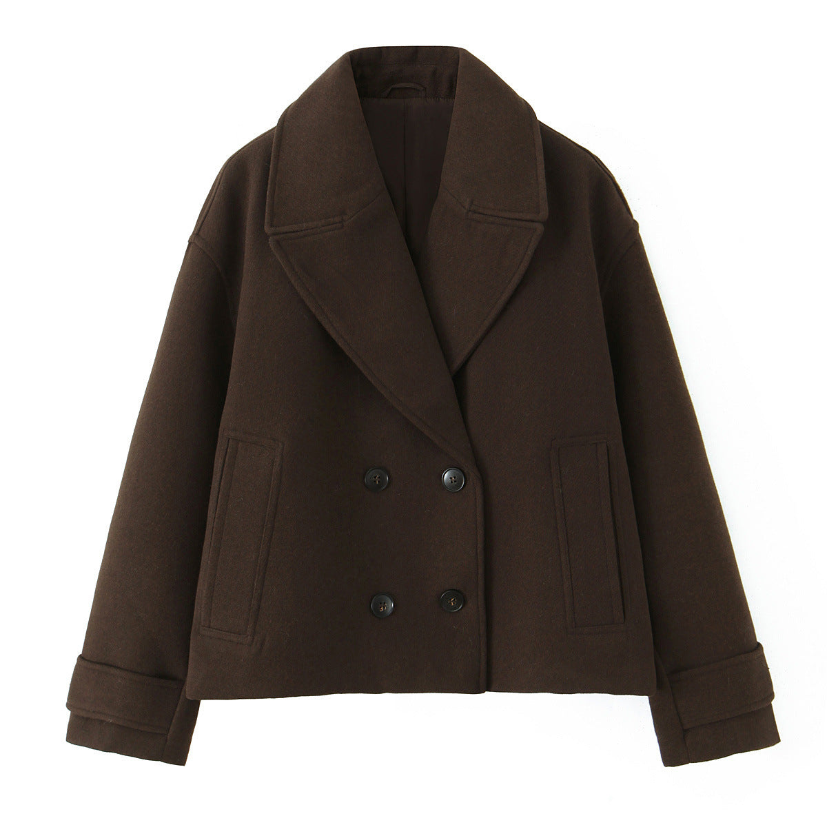Collar long sleeved double breasted short woolen coat for women