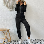 Mono casual liso para mujer de estilo utilitario con capucha, manga larga y apertura frontal