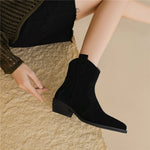 Botines de ante para mujer con tacón ancho, estilo retro para otoño e invierno