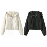 Zipper embellished hooded jacket for women's clothing