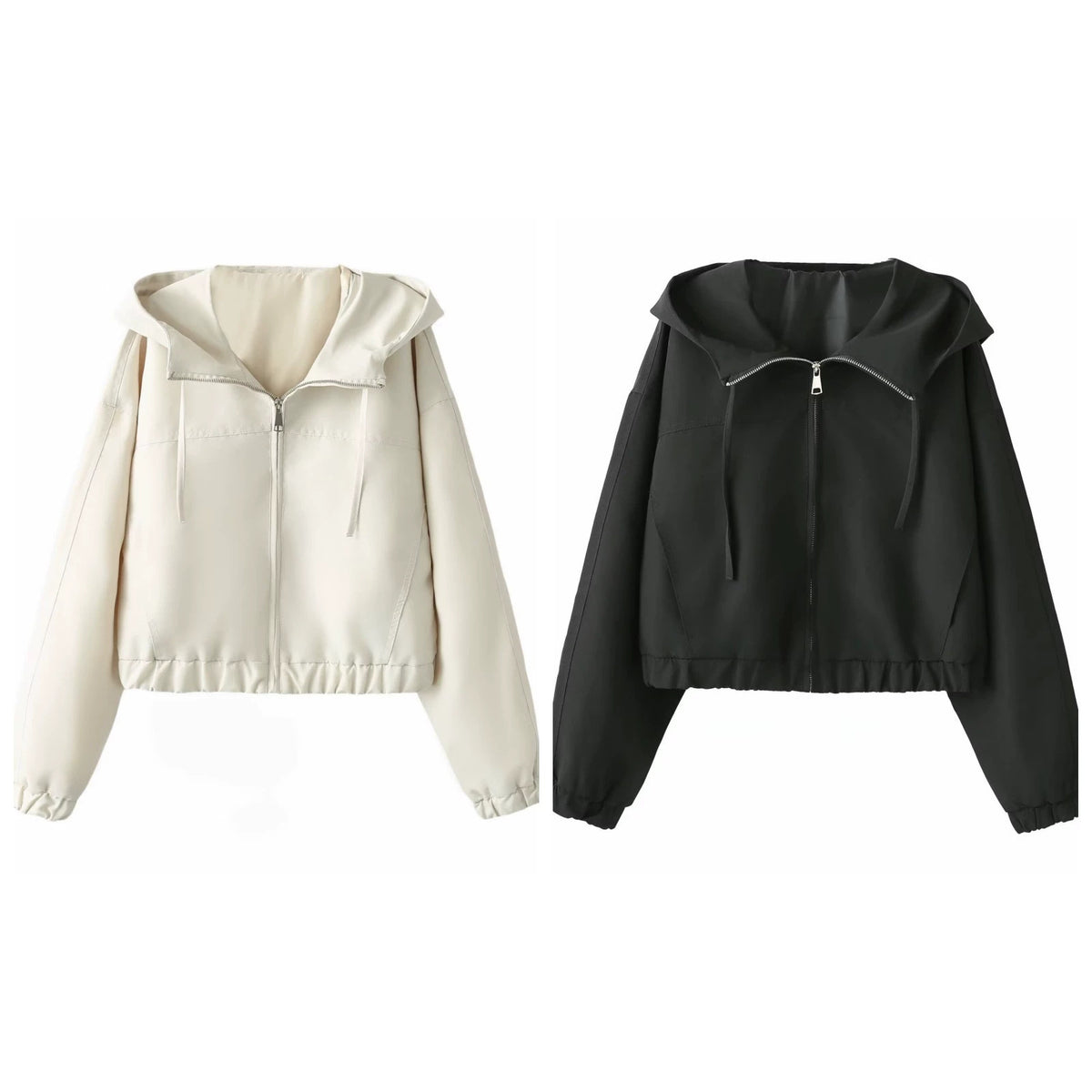 Zipper embellished hooded jacket for women's clothing
