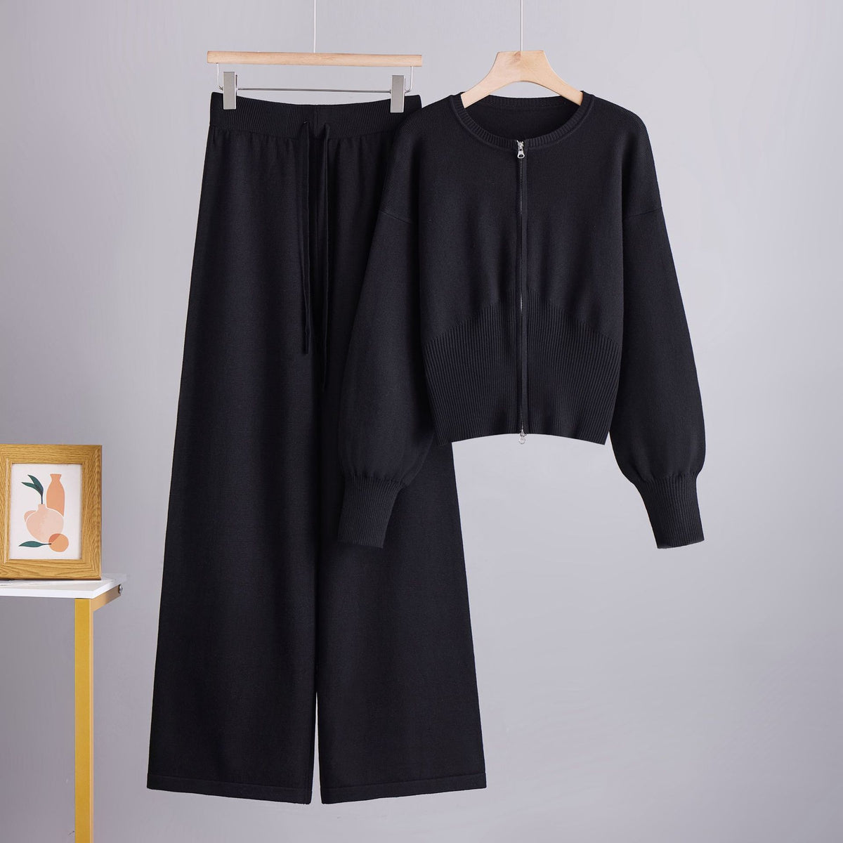 Conjunto de dos piezas con pantalón de tiro alto y pernera ancha