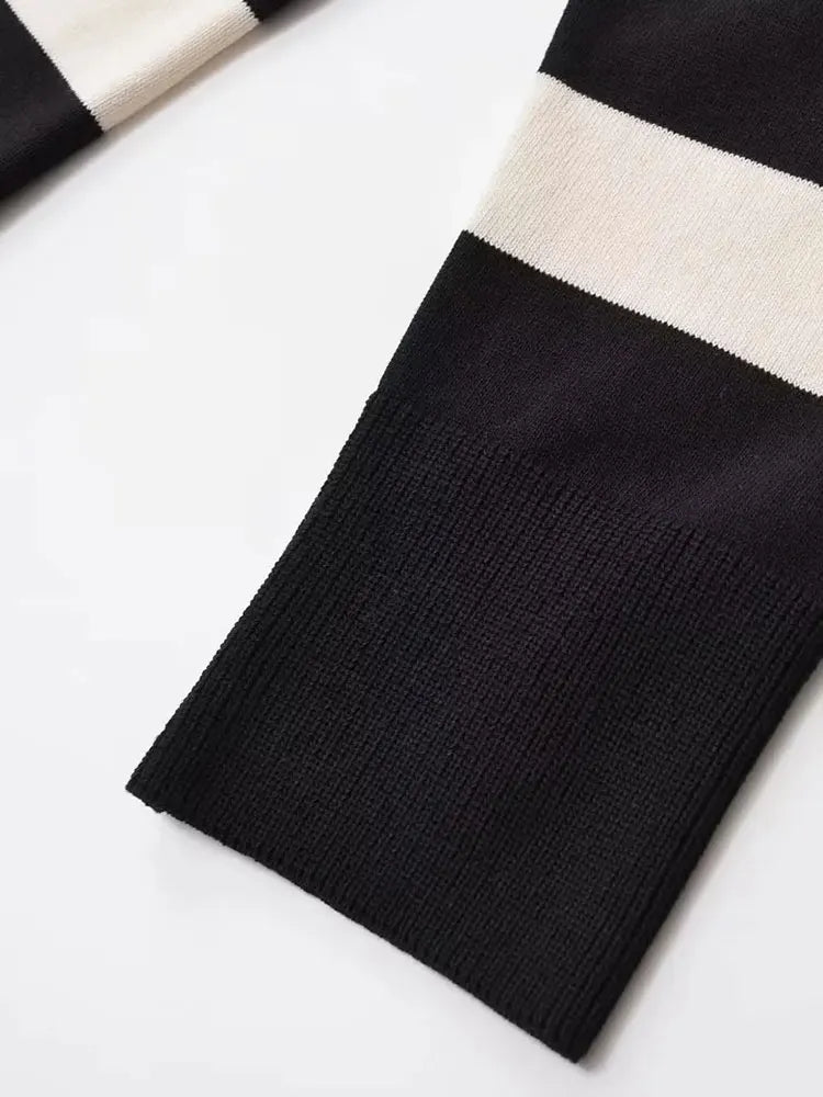 Vestido midi de punto a rayas para mujer, holgado y con cuello redondo, para otoño e invierno