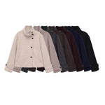 Slant breasted single breasted standing collar woolen coat for women