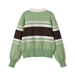 Versatile loose contrasting striped knitted sweater for women